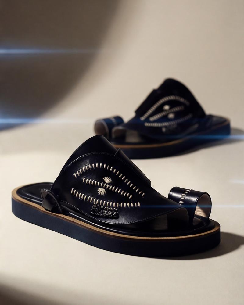 Men's oriental shoes made of premium navy leather