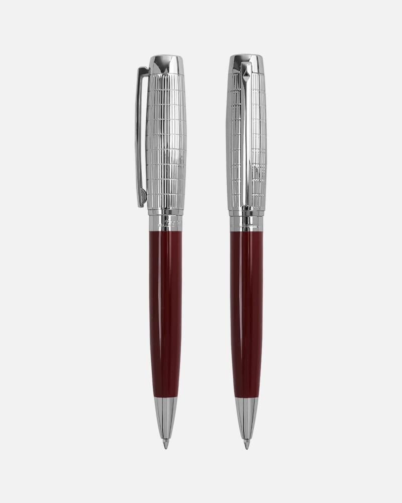 Men's pen with an elegant design in burgundy and silver.