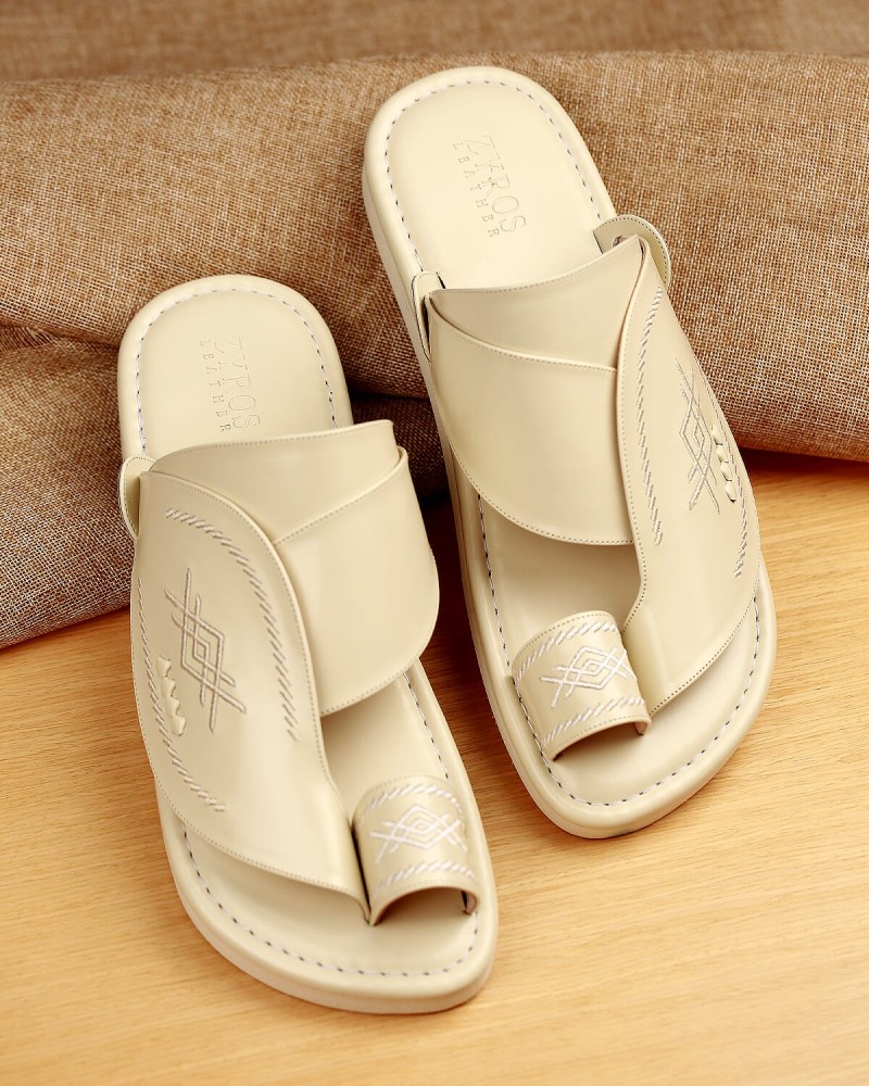 Men's zipper in beige leather