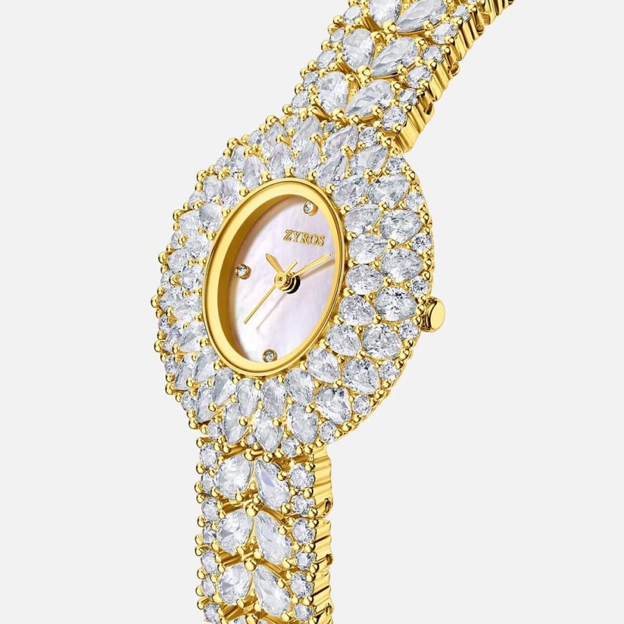 Women's watch with a gold-tone zircon strap