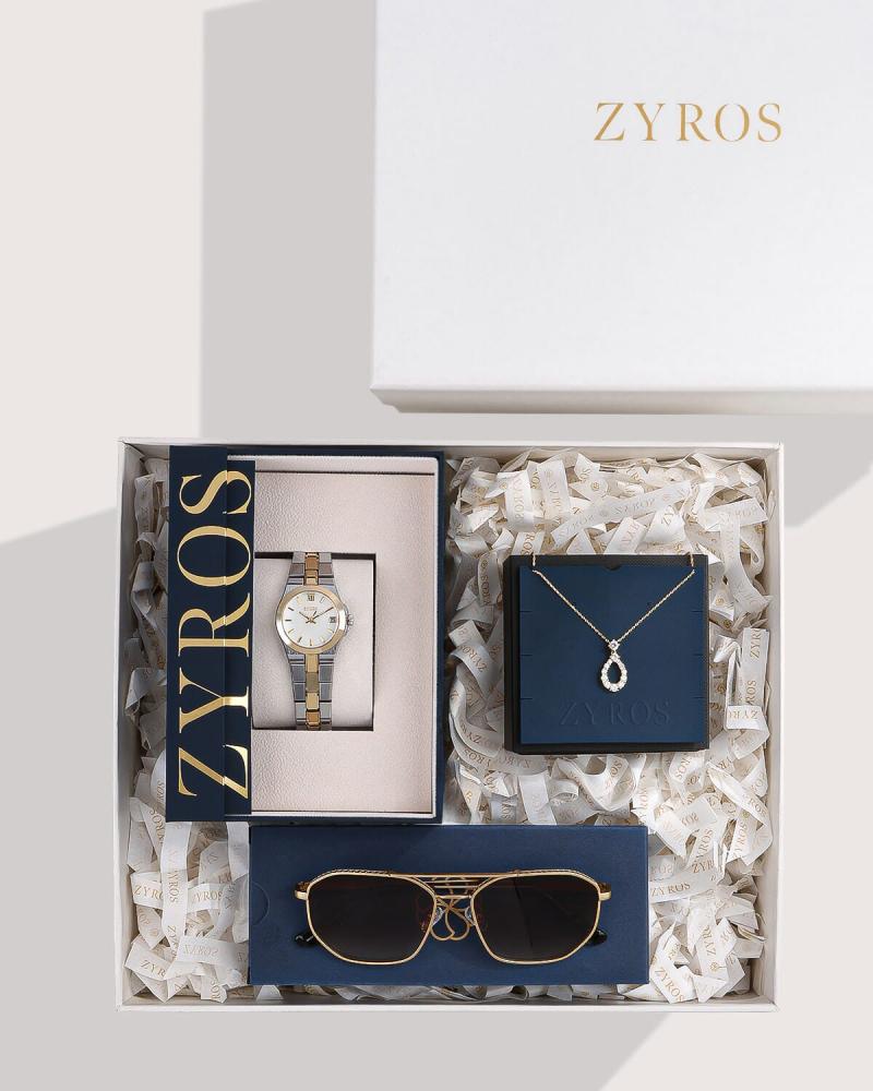 Women’s gift set: watch, necklace, and sunglasses