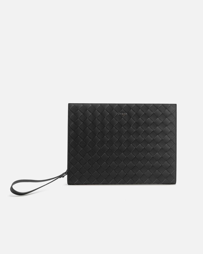 Luxury set including bag, keychain, and wallet in black
