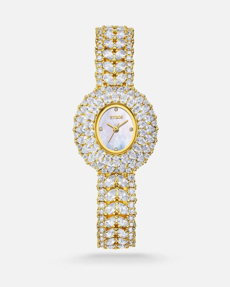 Women's watch with a gold-tone zircon strap