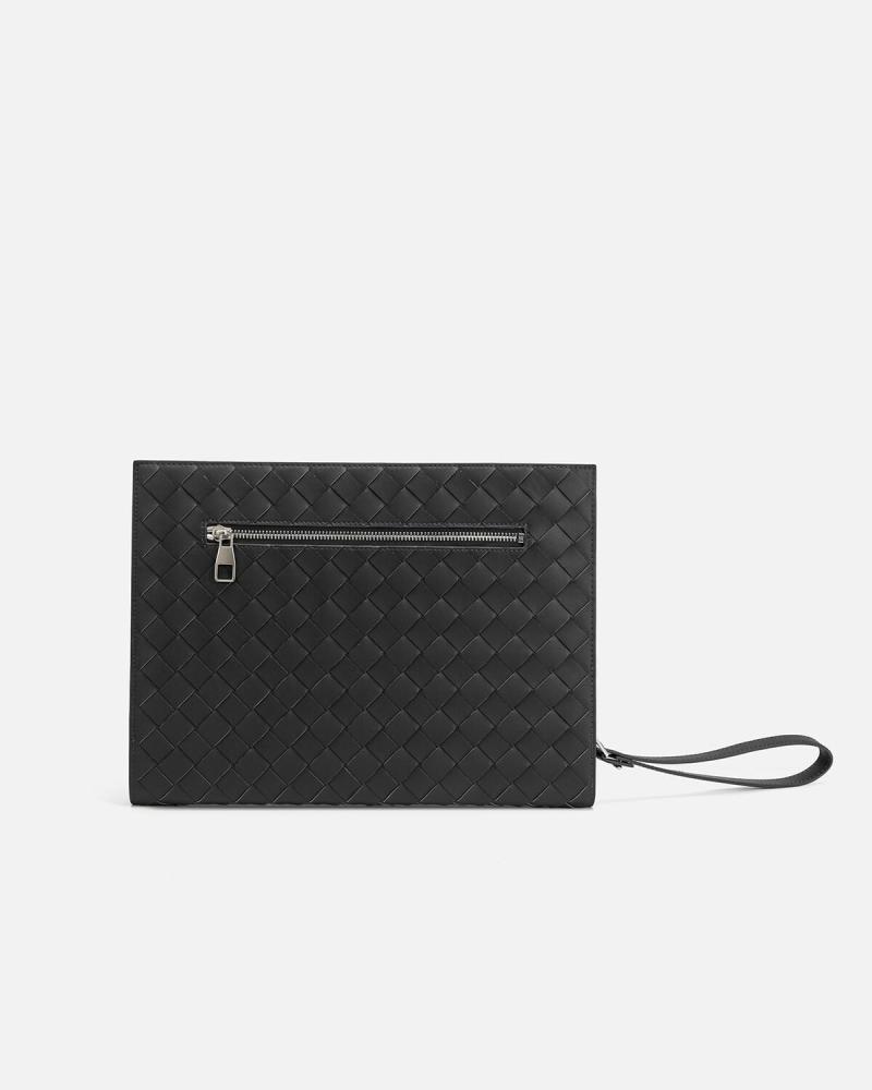 Luxury set including bag, keychain, and wallet in black