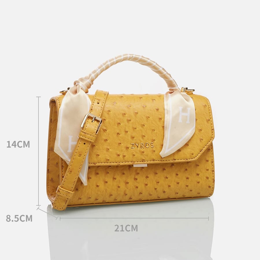 ZLH532L3401 | شنطة يد نسائيه من الجلد البارز باللون الأصفر بتصميم تقليدي و بغطاء قلاب