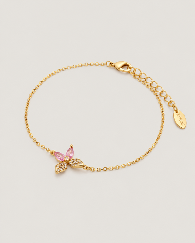 Elegant women's bracelet in gold and pink color