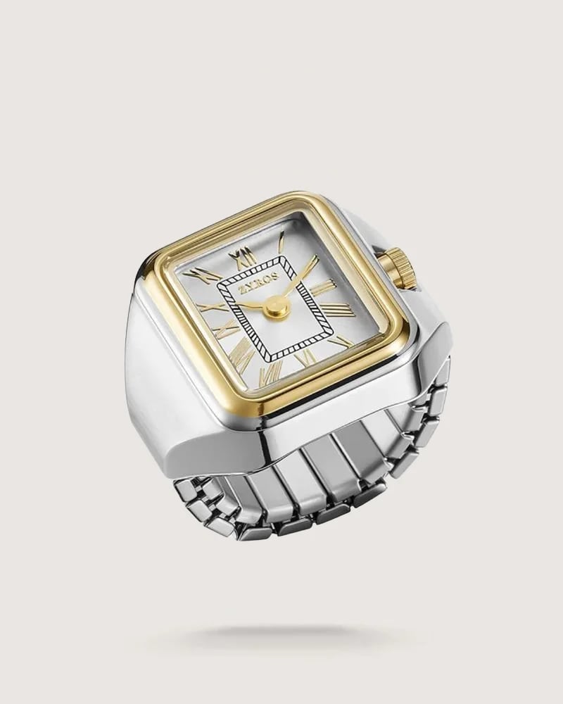 Ring watch with an innovative design in gold and silver