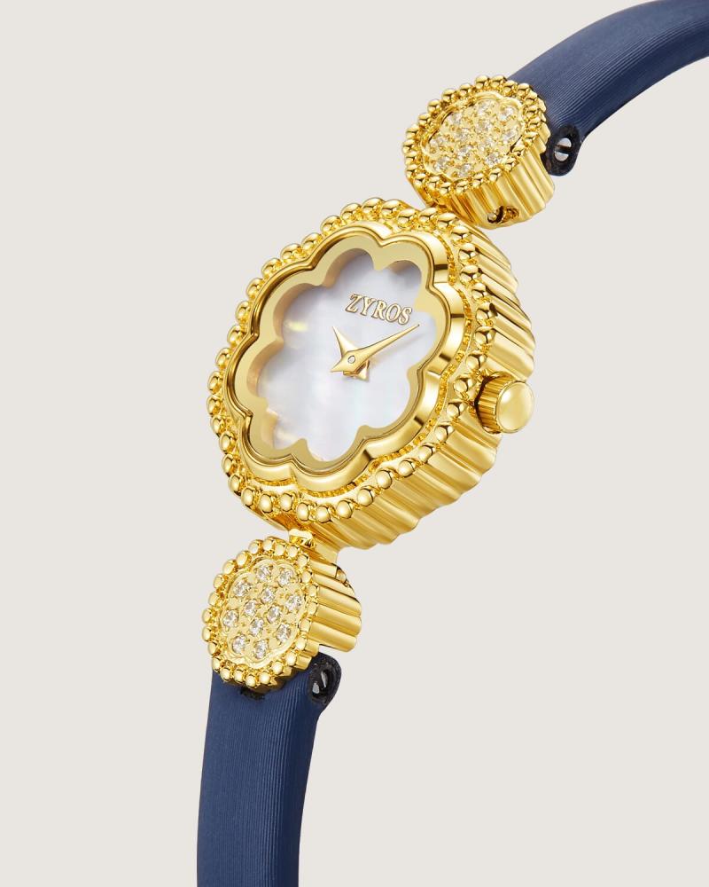 Women's watch with a blue leather strap