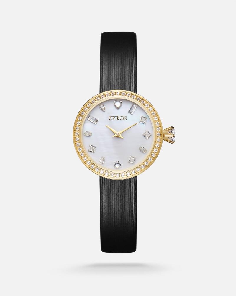 Women's watch with a modern design, black leather color