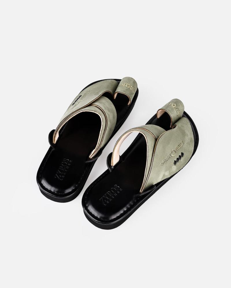 Men's velvet leather shoes in olive green
