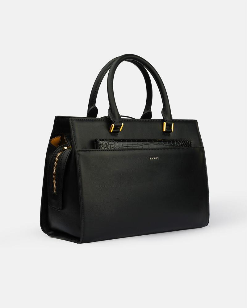 Medium-sized women's leather handbag in black