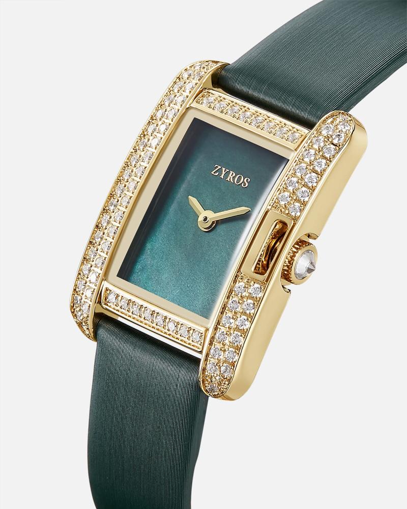 Women's watch with a green leather strap