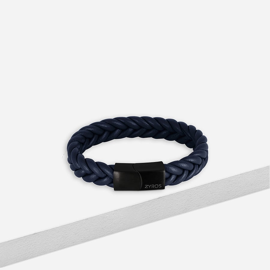 Zyros men's wide leather bracelet in navy | ZBL009L