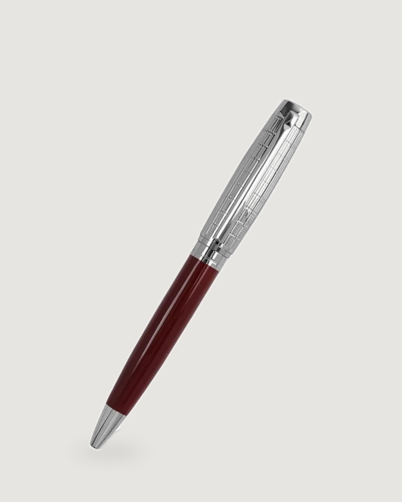Men's pen with an elegant design in burgundy and silver.