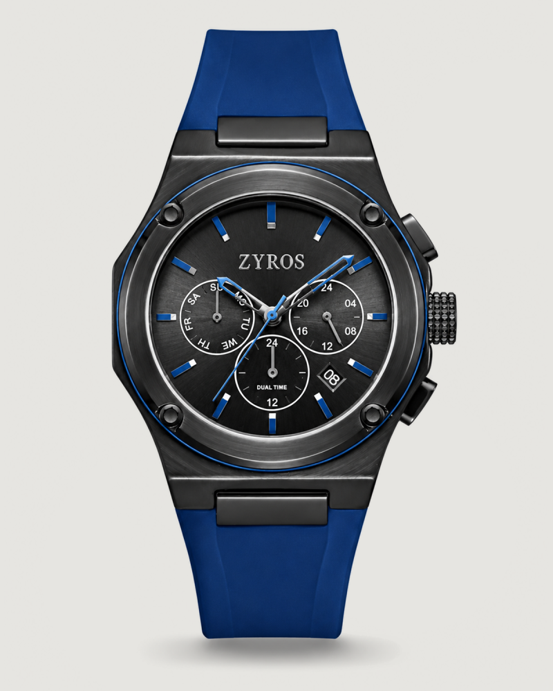 Men's watch with a blue rubber strap