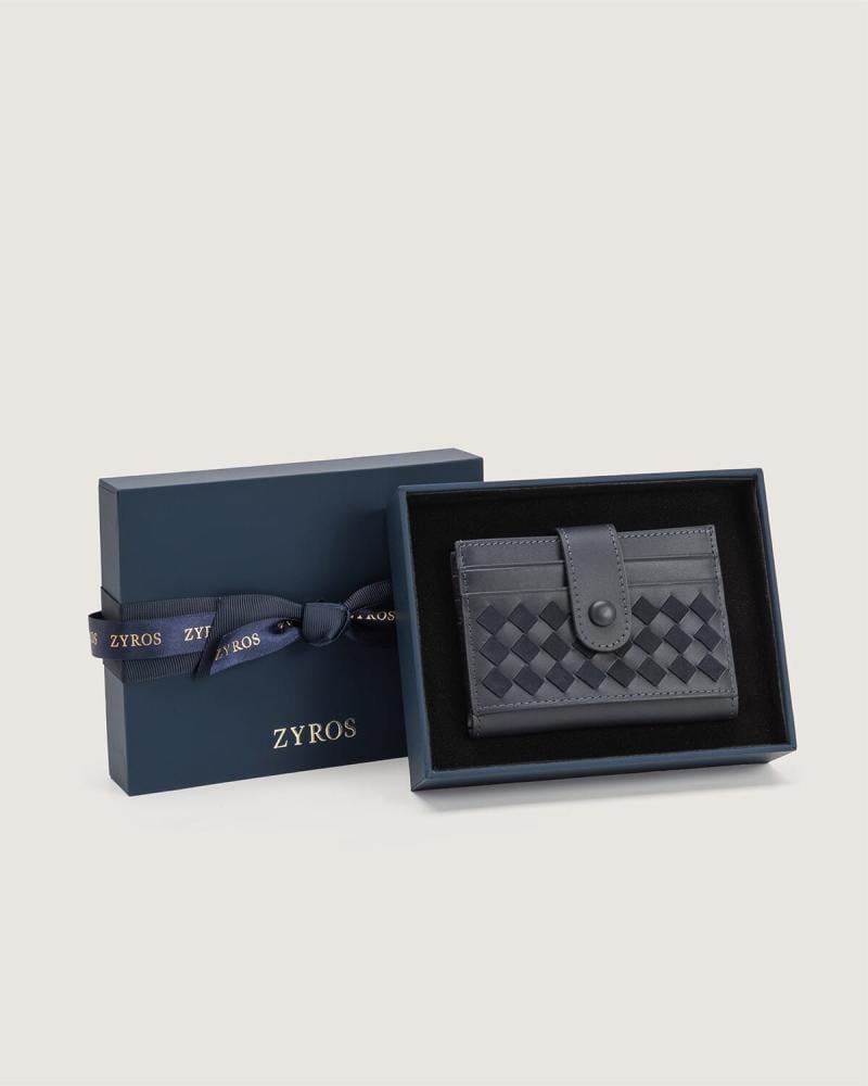 Interwoven leather wallet in blue