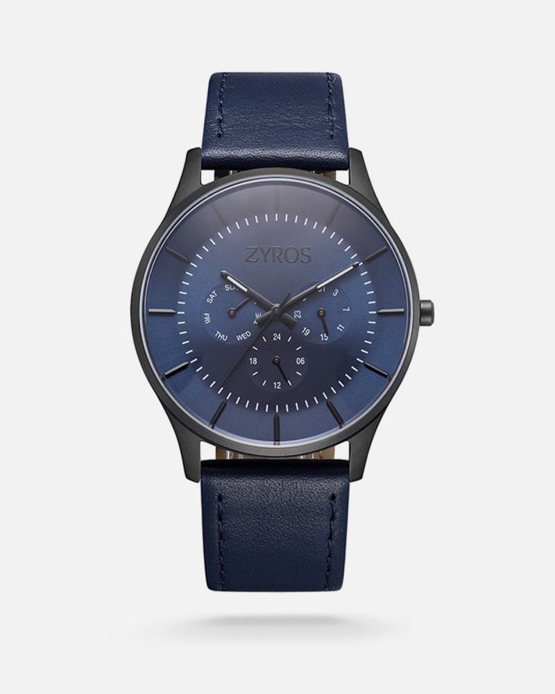Zyrus men's watch made of leather in blue color