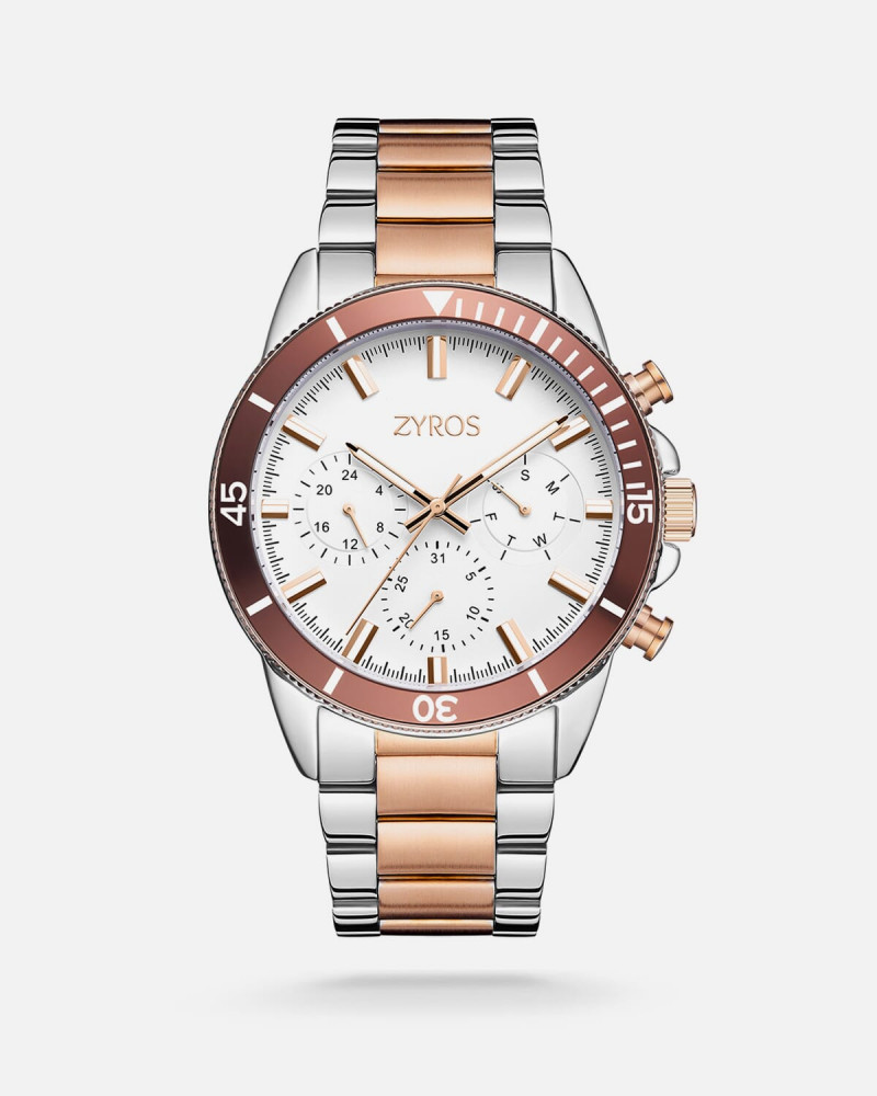 ساعة رجاليه ستيل بلون فضي وروز قولد