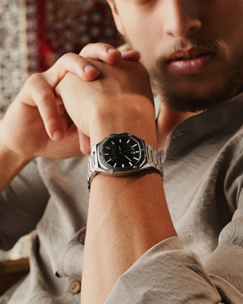 Silver steel men's watch