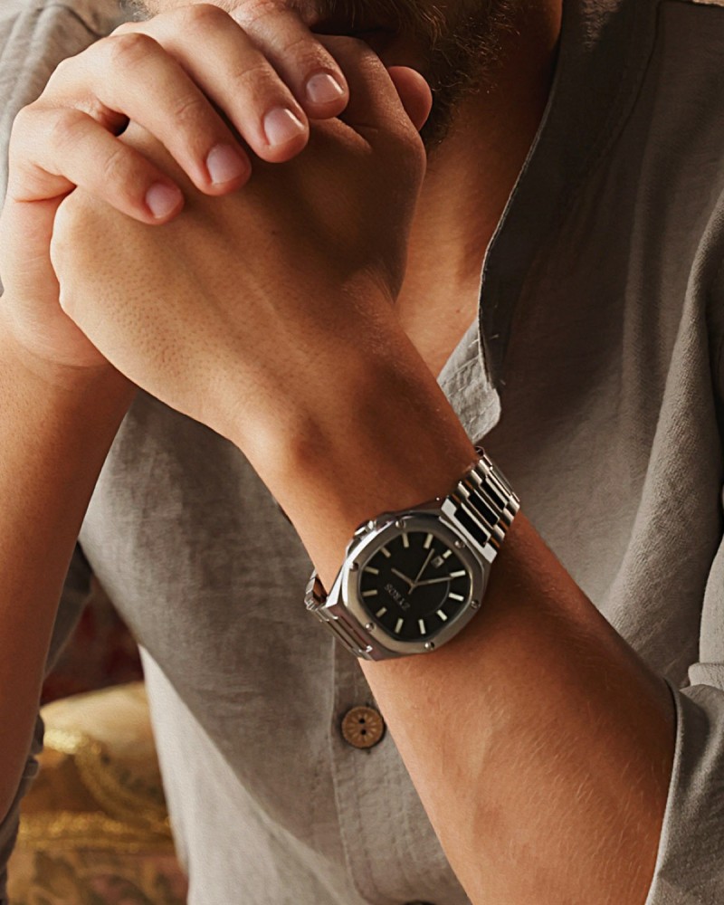 Silver steel men's watch