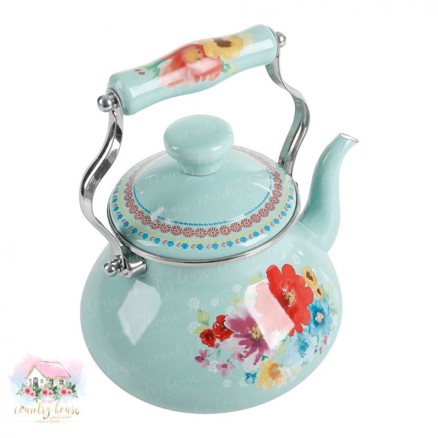 ابريق معدني تركوازي مورد كبير the pioneer women tea kittle
