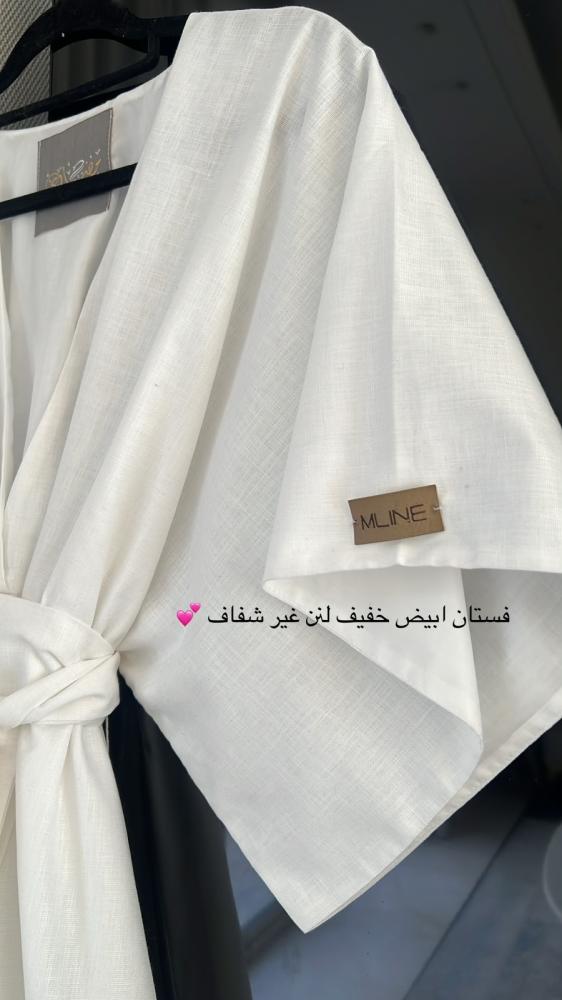 فستان لنن صيفي أبيض غير شفاف