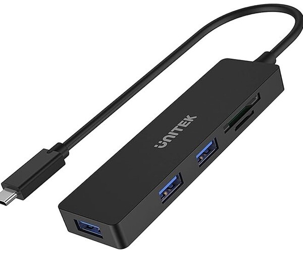 موزع يو اس بي مع قارئ ذاكرة uHUB Q4+ 5-in-1 USB-C Hub with Dual Card Reader H1108B / Memory Card Reader / 3-Port USB Expansion with USB3.0 5Gbps SuperSpeed / Plastic Housing / Colour: Black