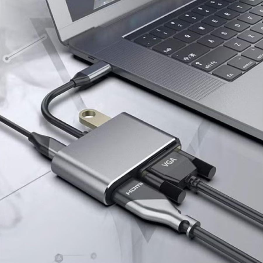 ONYXER USB-C to HDMI + VGA + USB 3.0 + USB-C PD Adapter 4 in 1 / وصلة محول تايب سي اربعة في واحد USB+PD +HD + VGA