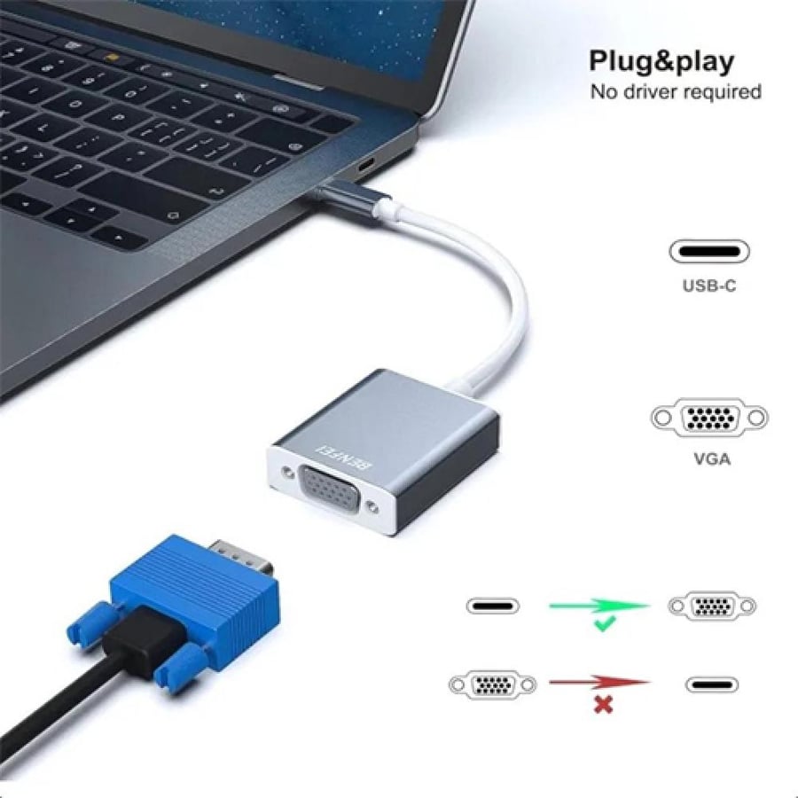 محول لعرض شاشة الكمبيوتر او الجوال من نوع تايب سي على الشاشة بمنفذ vga / محول HAING من Type-C إلى VGA لعرض الشاشة – موديل HI-V101-TPC