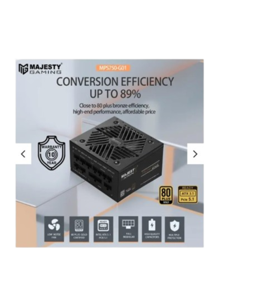 majesty ماجيستي 750w باور سبلاي برونزي| كفاءة 80 Gold | Atx 3.1 وpcie 5.1 | دعم Rtx 50 | معياري بالكامل