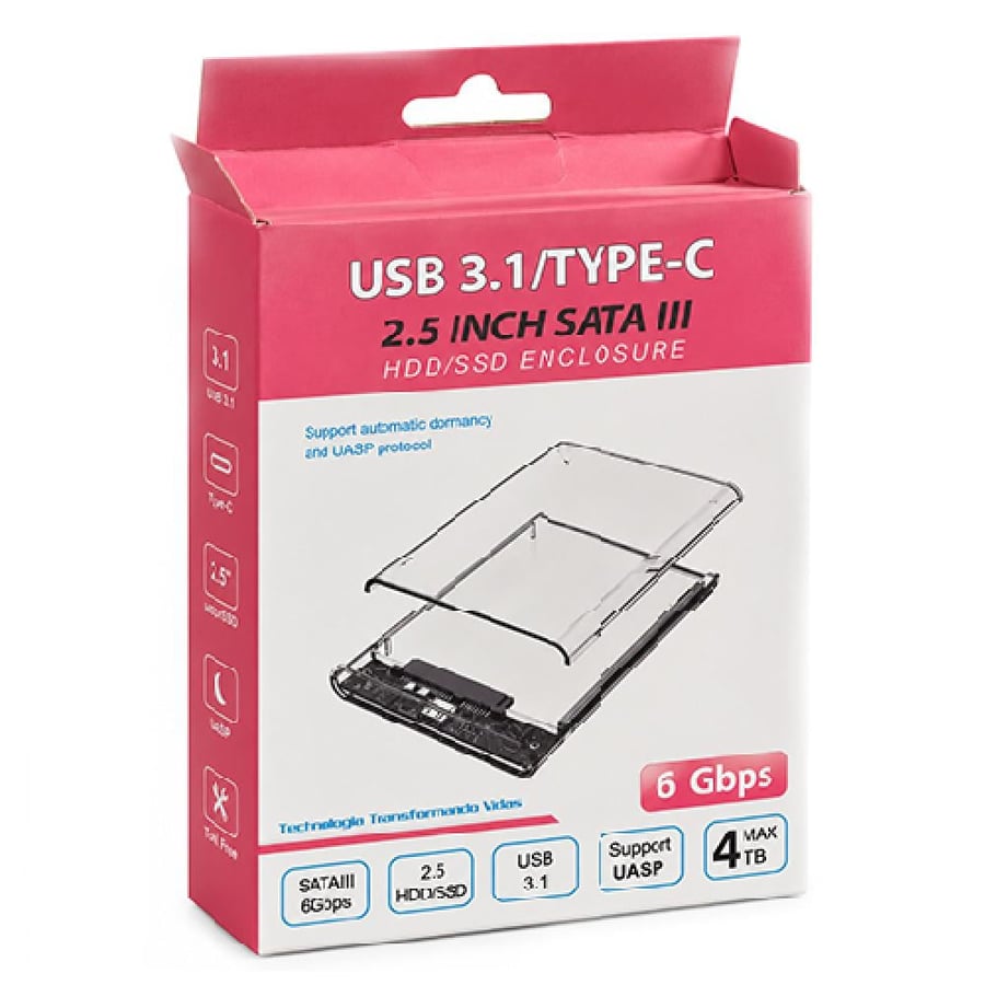 حافظة هاردسك خارجية 2.5 بوصة SATA III إلى USB 3.1 Type-C بسرعة 6Gbps