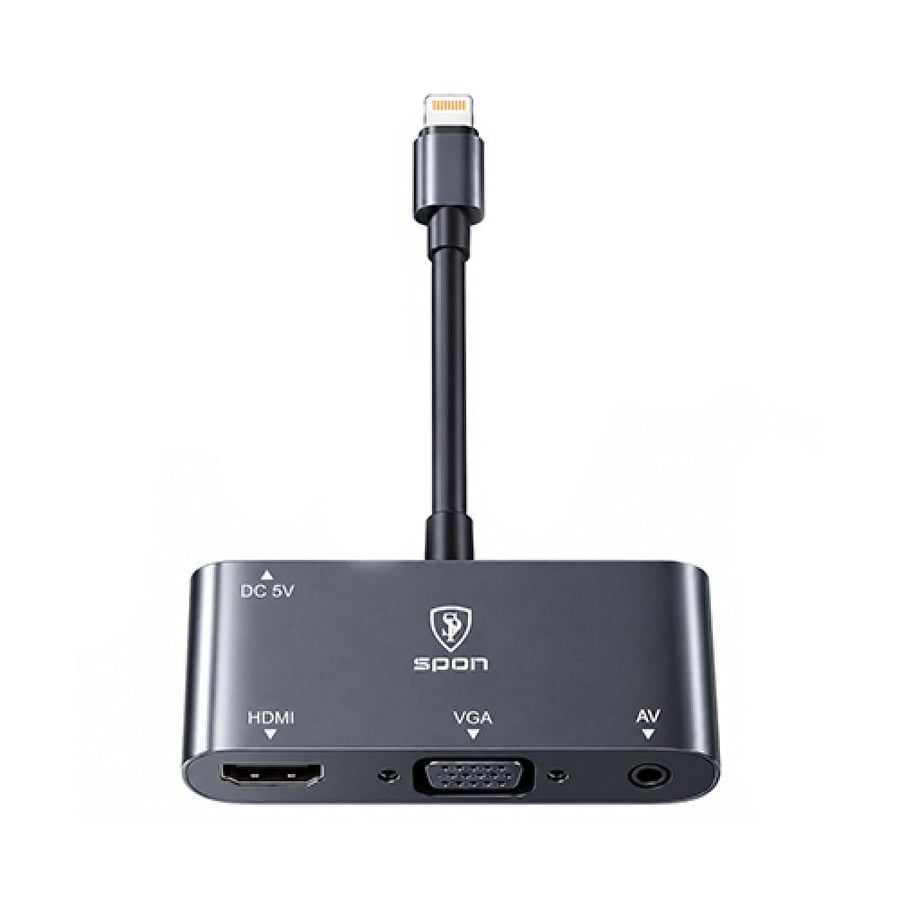 محول عرض من الايفون او الايباد ( لايتنج ) إلى HDMI وVGA و AV من SPON – موديل 900213 / lighting to HDMI + VGA converter 4in 1