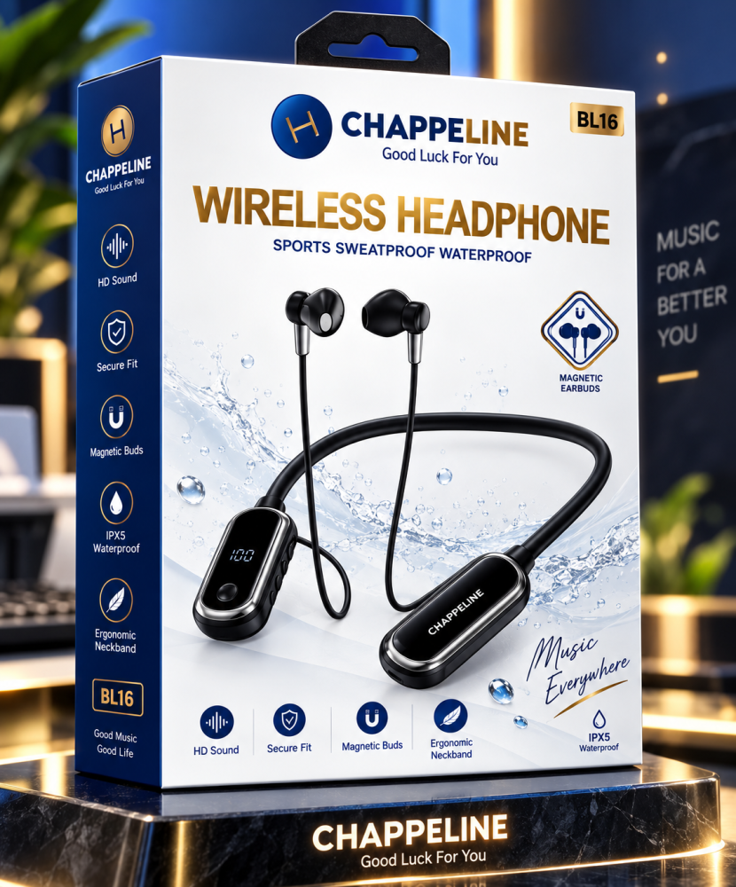 سماعة بلوتوث سوداء عمليه للرياضيين chappeline wirless headphone bl16