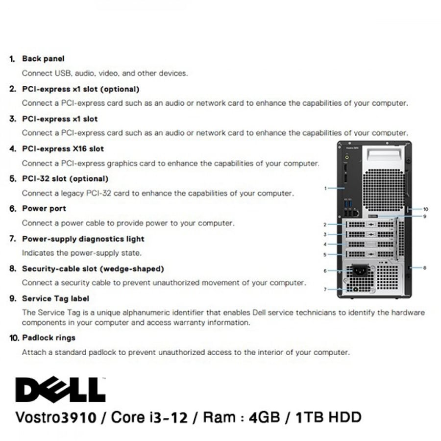 كمبيوتر مكتبي PC DELL VOSTOR 3910 Corei3 HDD 1TB RAM 4GB CONPUTER