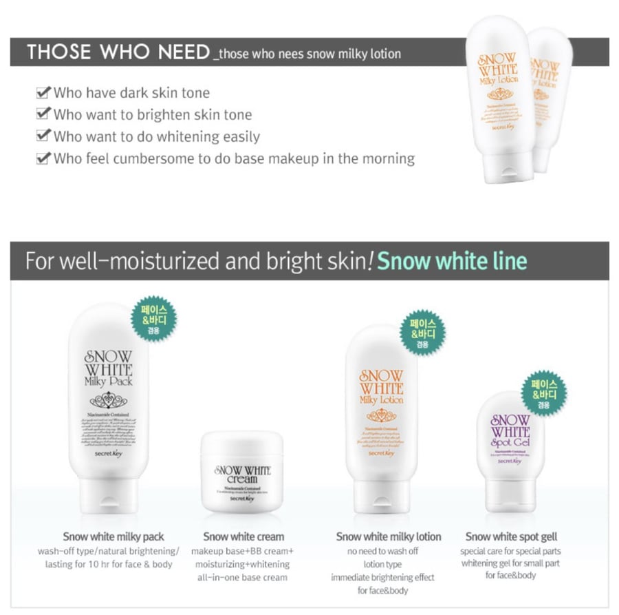 لوشن تفتيح فوري سنو وايت secret key Snow White Milky Lotion 120ml