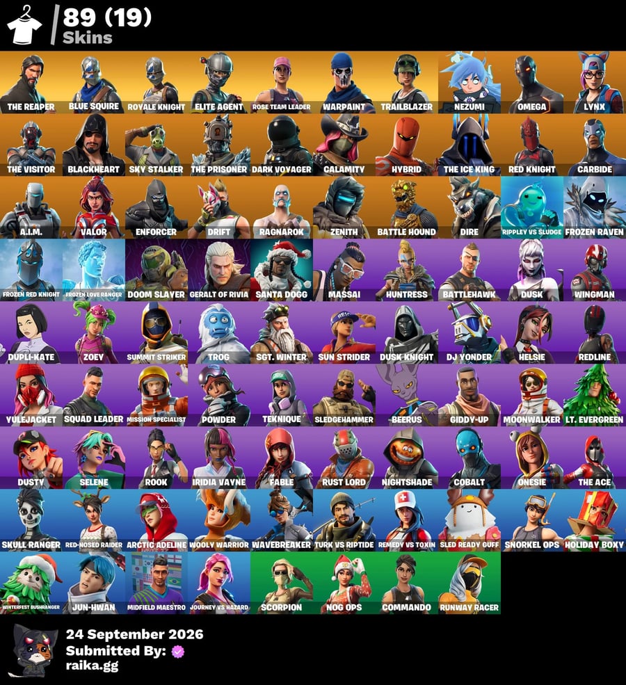 حساب فورت 89 سكن و اكس كريتوس و السيزون الثاني و طور الزومبي