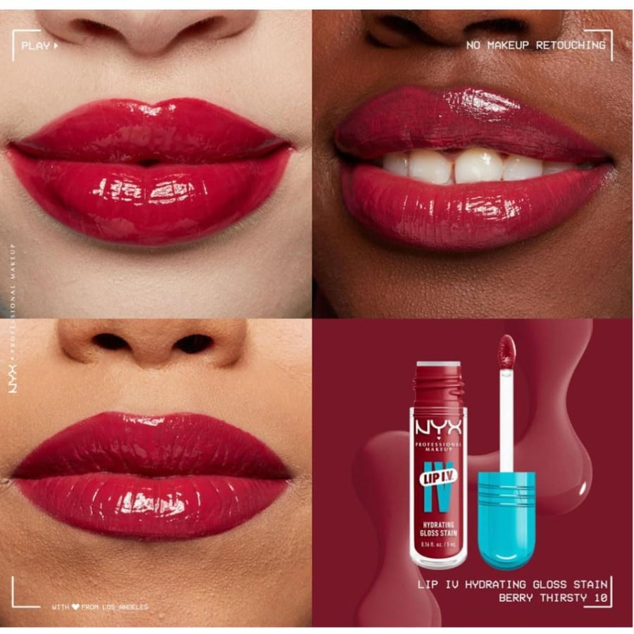 نيكس NYX -ملمع ومرطب للشفاه، يدوم حتى 12 ساعة، صبغة عالية لمسة نهائية لامعة Berry Thirsty