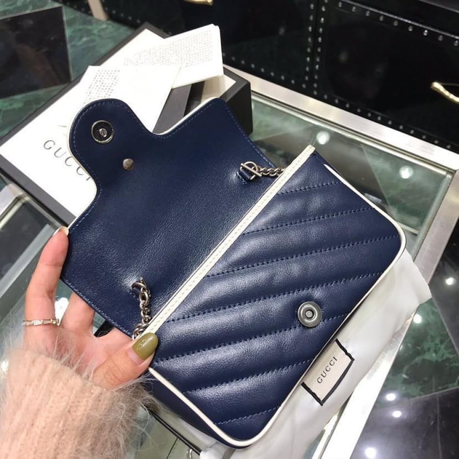 GG Marmont matelassé Blue leather super mini bag