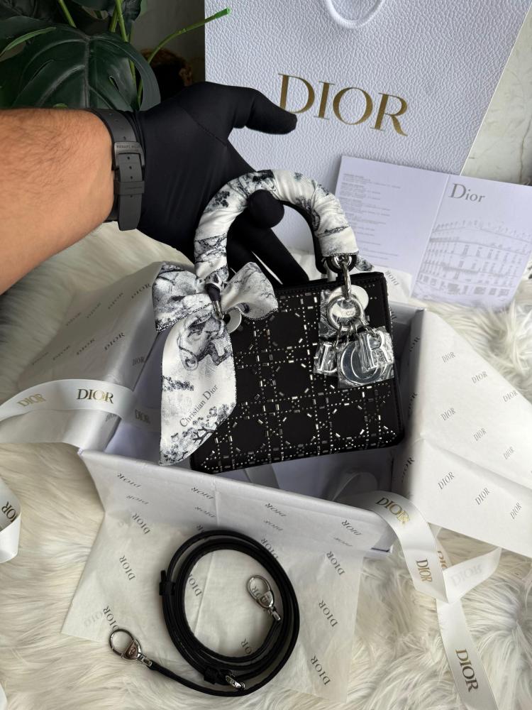 MINI LADY DIOR BAG Black Ultramatte Cannage Calfskin