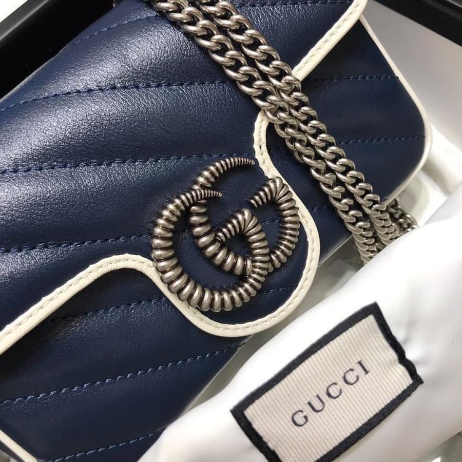 GG Marmont matelassé Blue leather super mini bag