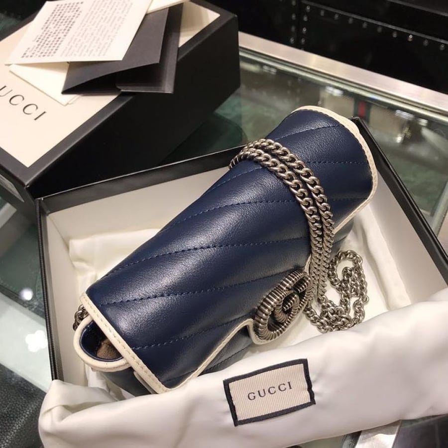 GG Marmont matelassé Blue leather super mini bag