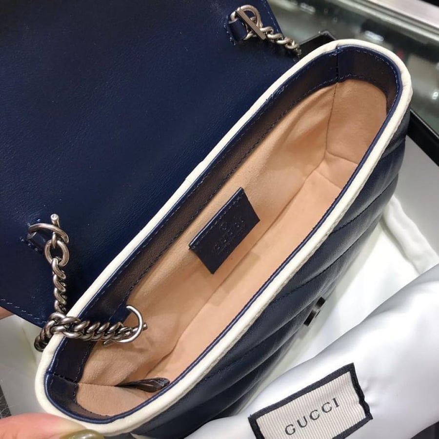 GG Marmont matelassé Blue leather super mini bag