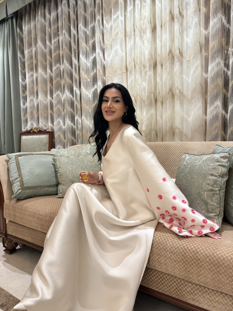 Ivory Jalabiya with Blush Floral Details