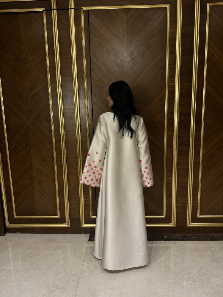 Ivory Jalabiya with Blush Floral Details