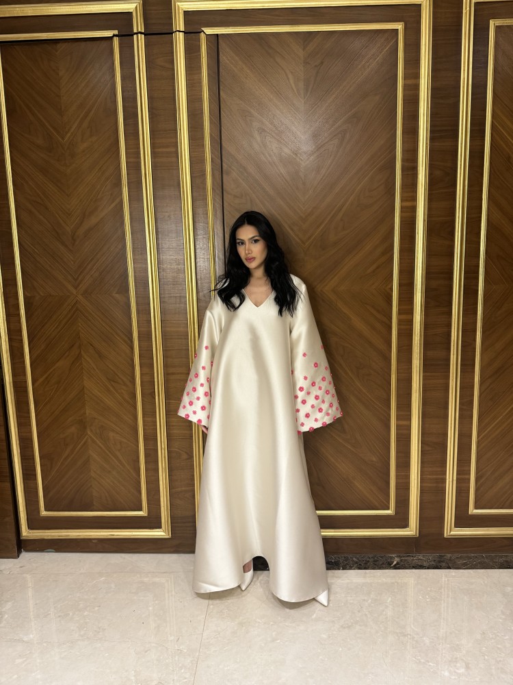 Ivory Jalabiya with Blush Floral Details
