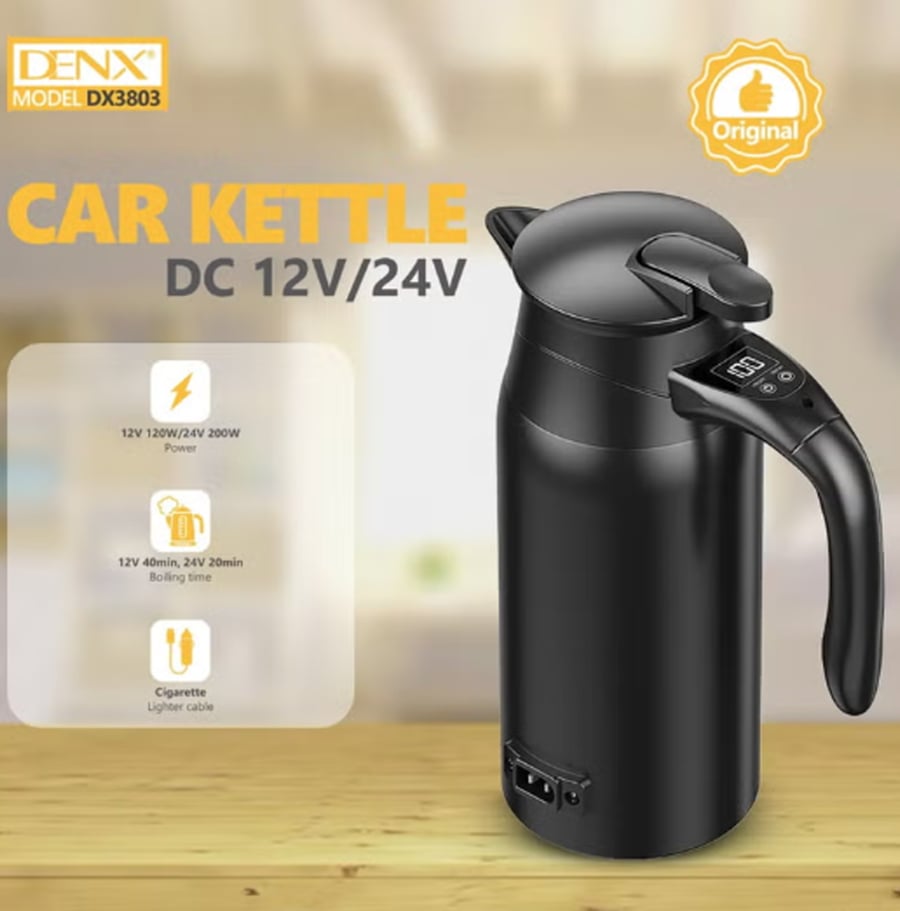 غلاية كهربائية للسيارة 12V / 24V بسعة 800 مل – شاشة رقمية وتحكم في درجة الحرارة – تعمل بولاعة السيارة – مثالية للرحلات والقهوة والشاي