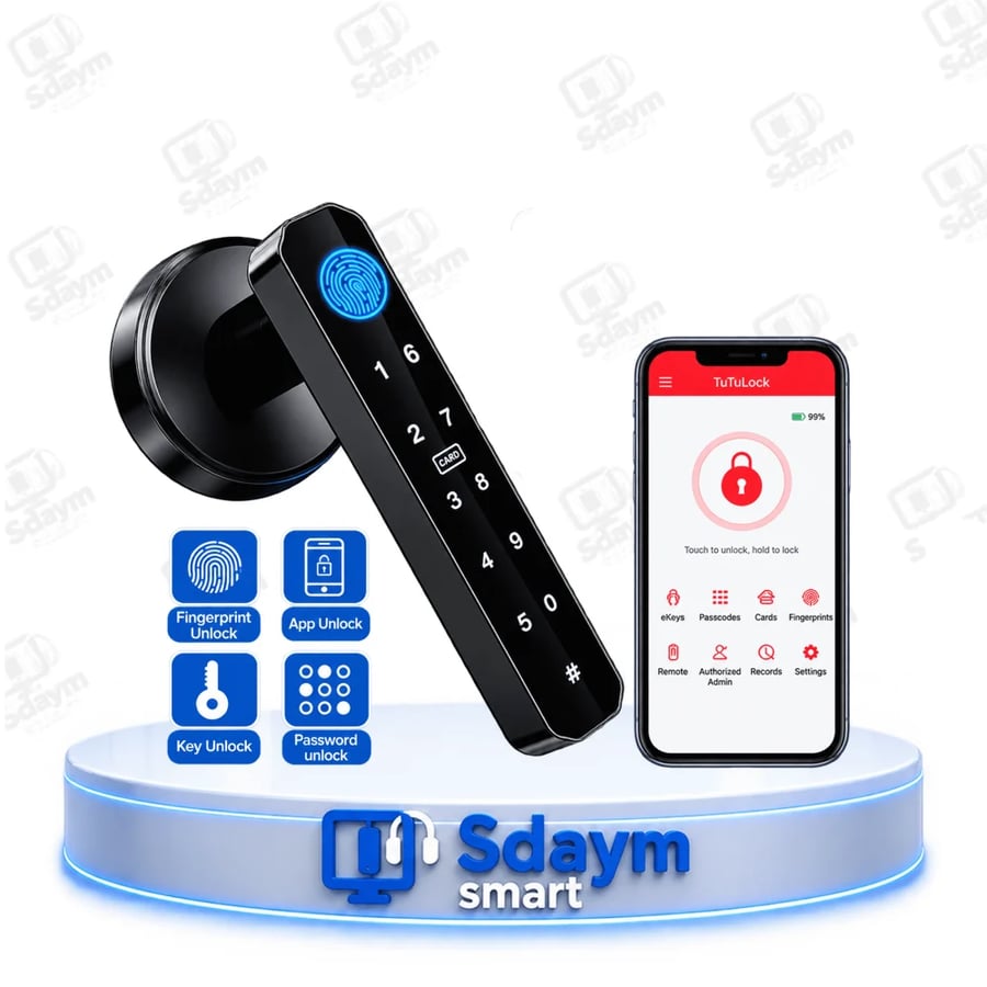 القفل الذكي للمقابض Smart Door Knob ببصمة الإصبع والتحكم عبر التطبيق  ا