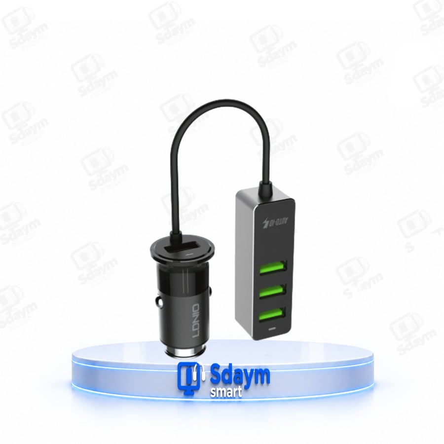 لدنيو – شاحن سيارة مع 4 منافذ USB بقوة 3.4 أمبير – أسود