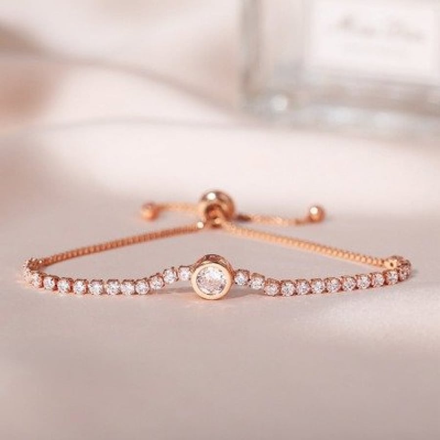 Bracelet with crystals, lock, pull ring, designed inspired by Swarovski, rose gold color