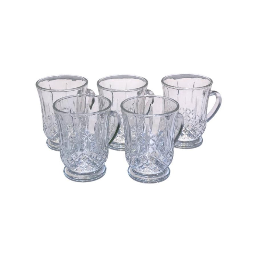 Glass tea cup set with base, 5 pieces